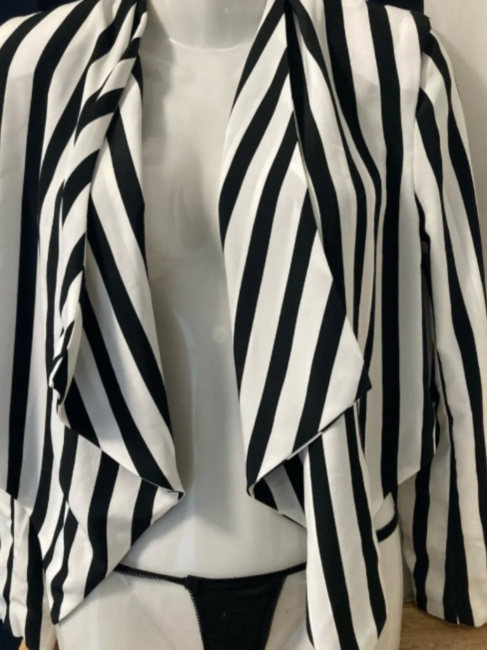 Divided Black & White Striped Open Front Jacket M/L